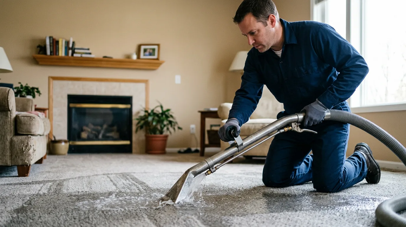 Water damage restoration technician working near Assumption, IL